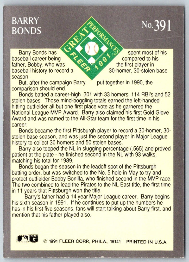 1991 Ultra Barry Bonds