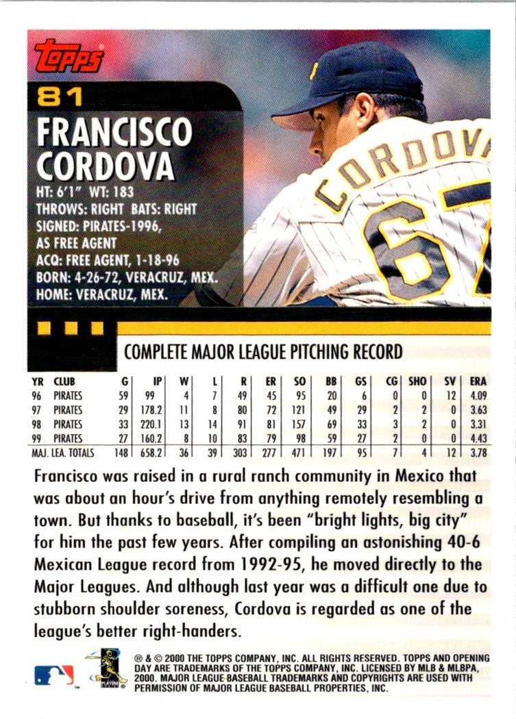 2000 Topps Opening Day Francisco Cordova