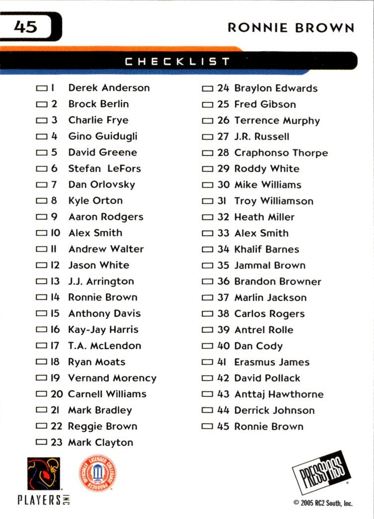 2005 Press Pass Ronnie Brown