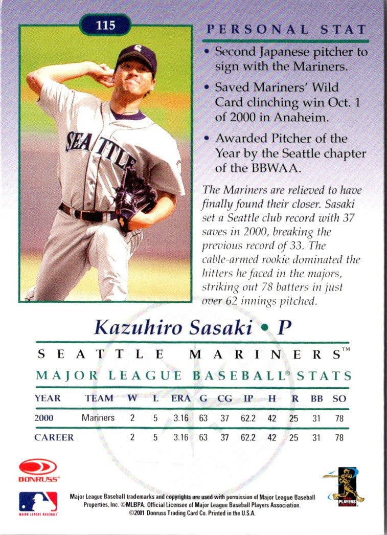 2001 Donruss Studio Kazuhiro Sasaki