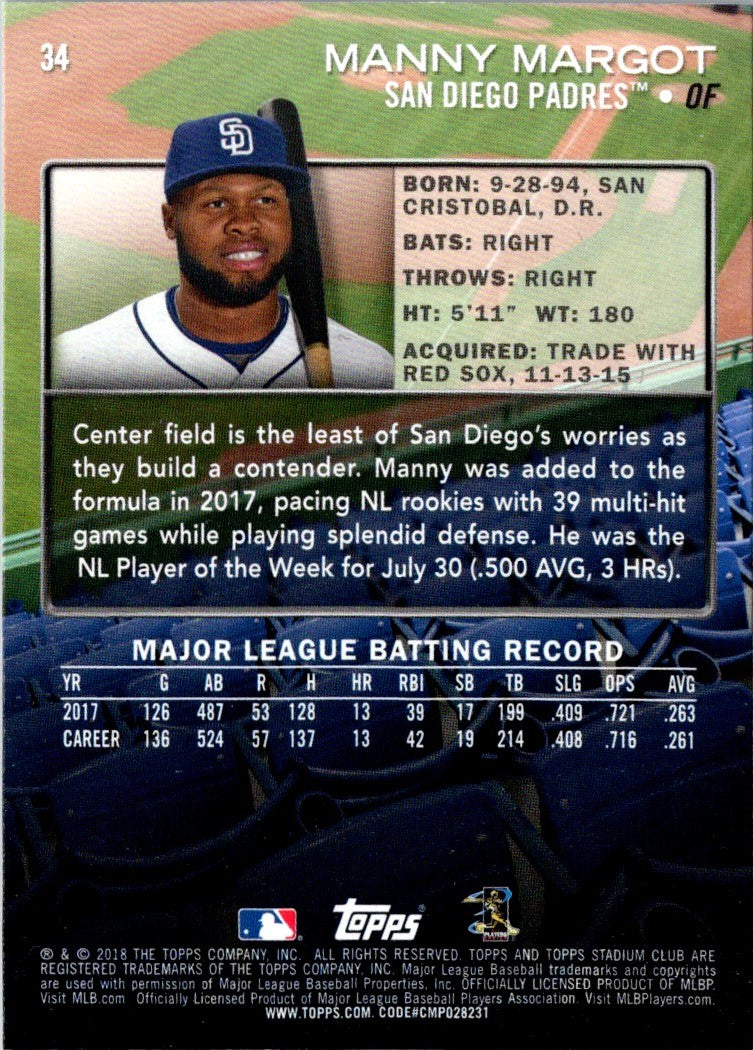 2018 Stadium Club Manny Margot