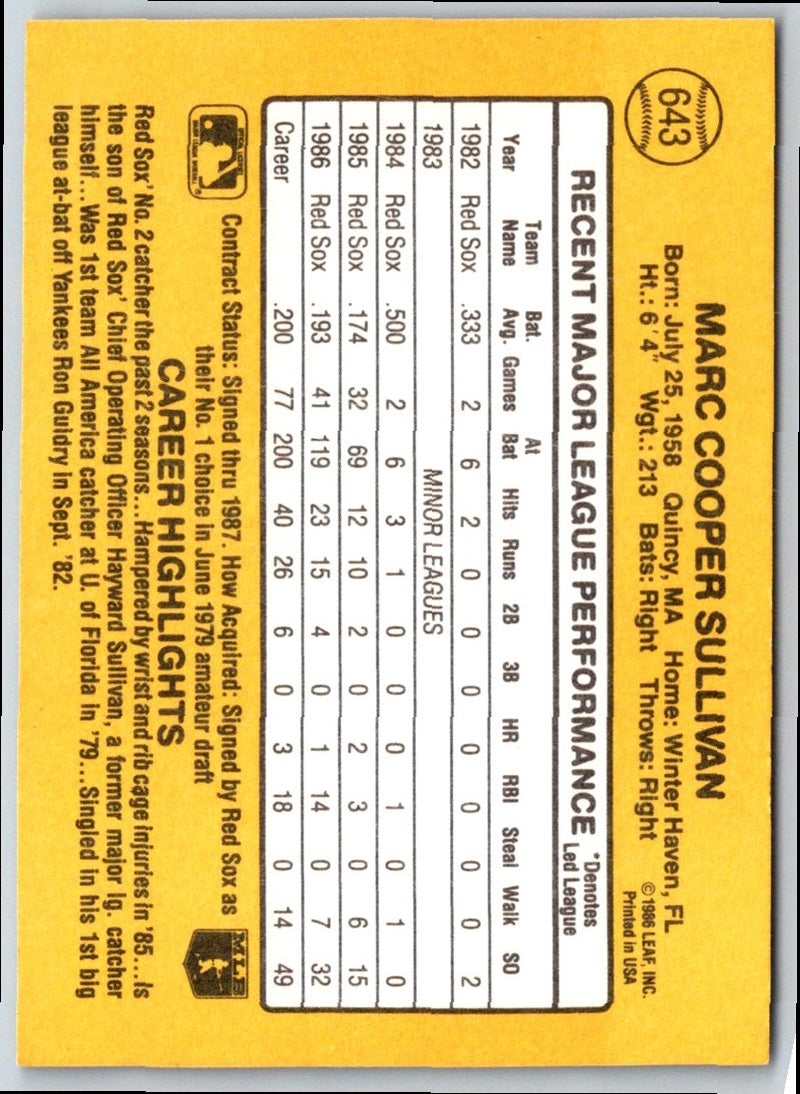 1986 Donruss Marc Sullivan