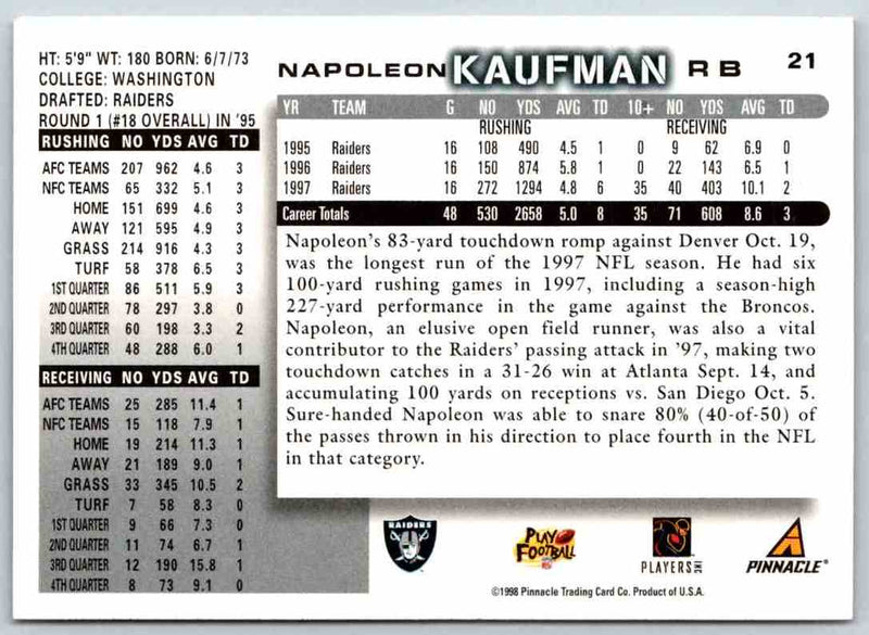 1998 Upper Deck Napoleon Kaufman