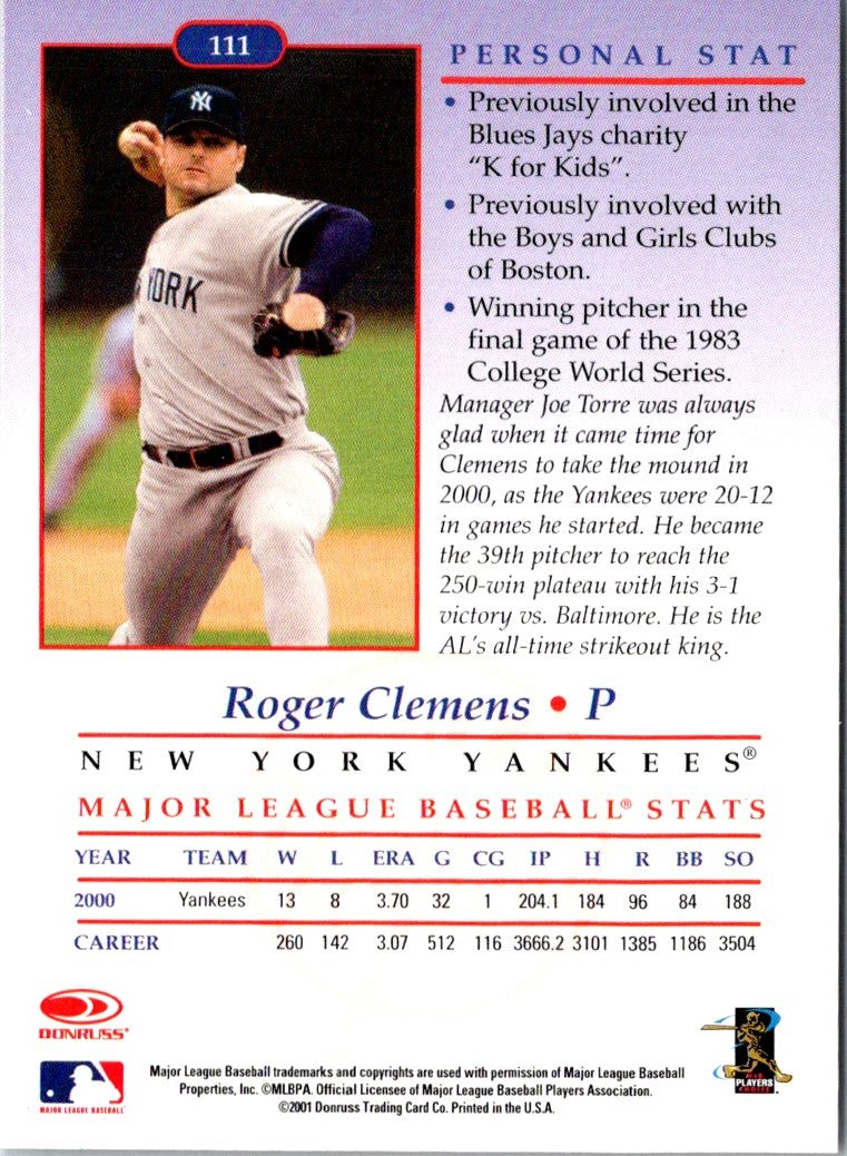 2001 Donruss Studio Roger Clemens