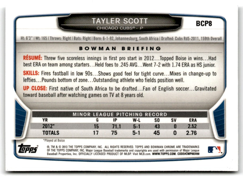 2013 Bowman Chrome Prospects Tayler Scott