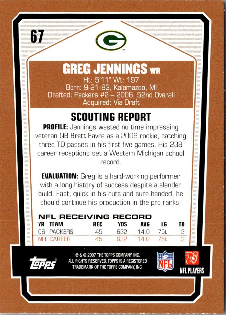 2007 Topps Draft Picks & Prospects Greg Jennings