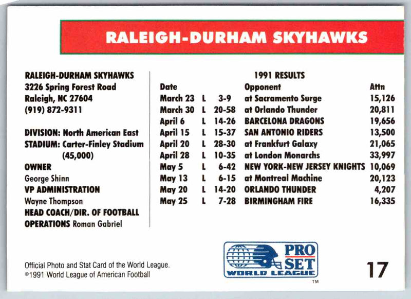 1991 Proset World League Raleigh-Durham Skyhawks