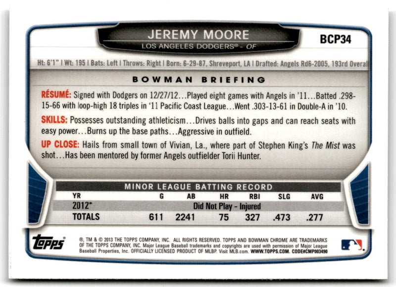 2013 Bowman Chrome Prospects Jeremy Moore