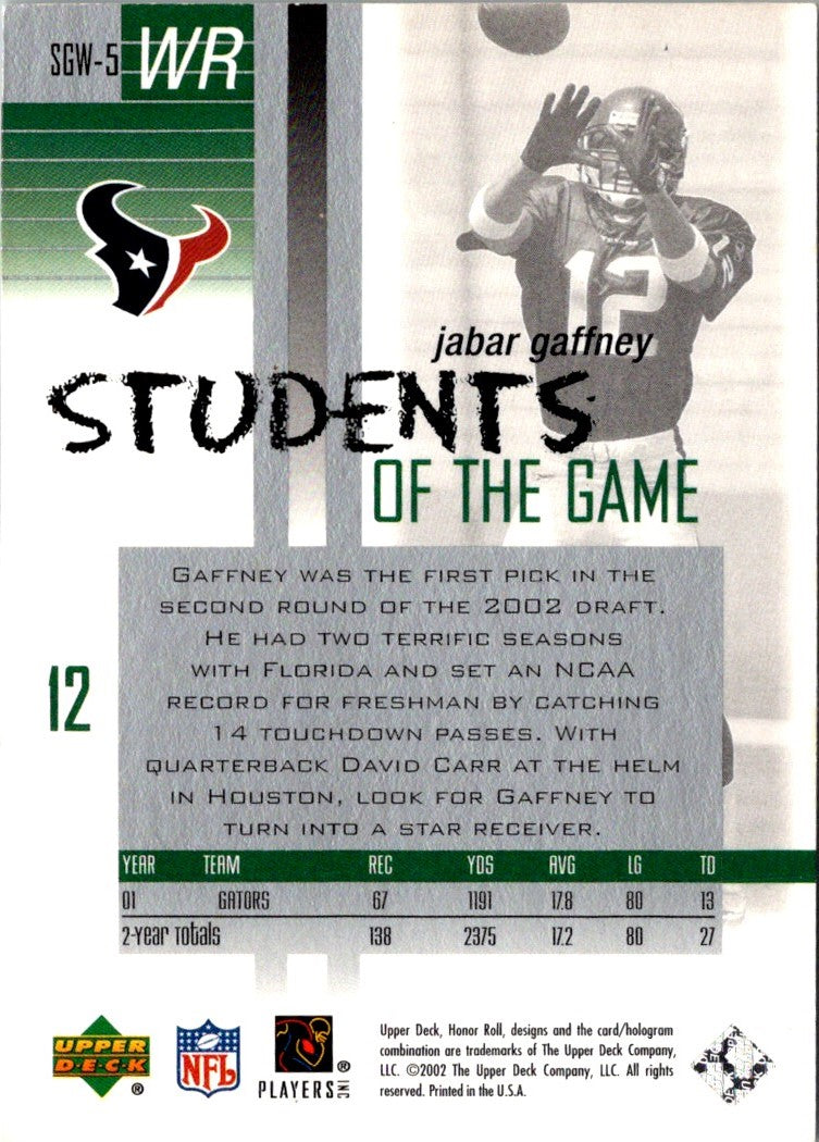 2002 Upper Deck Honor Roll Students of the Game Jabar Gaffney