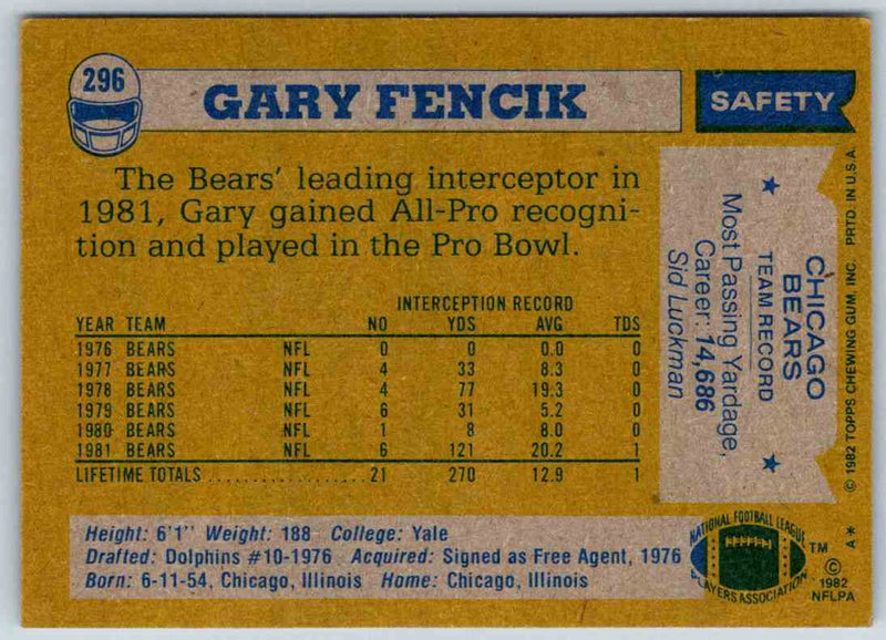 1982 Topps Gary Fencik