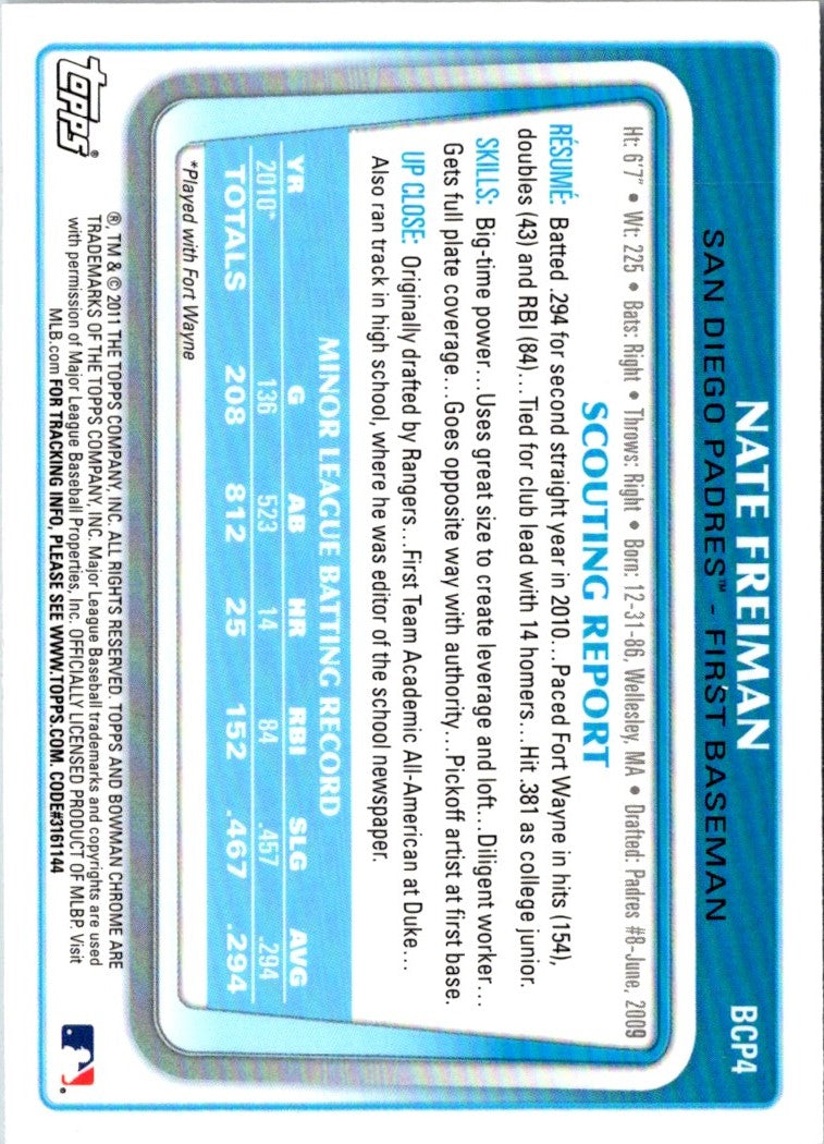 2011 Bowman Chrome Prospects Nate Freiman