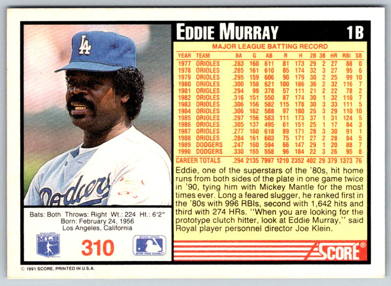 1991 Score Eddie Murray