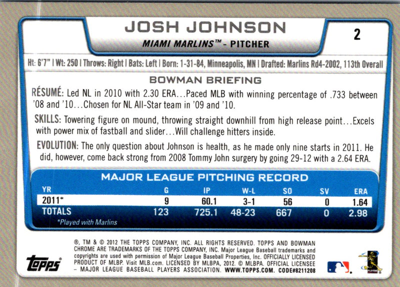 2012 Bowman Chrome Josh Johnson