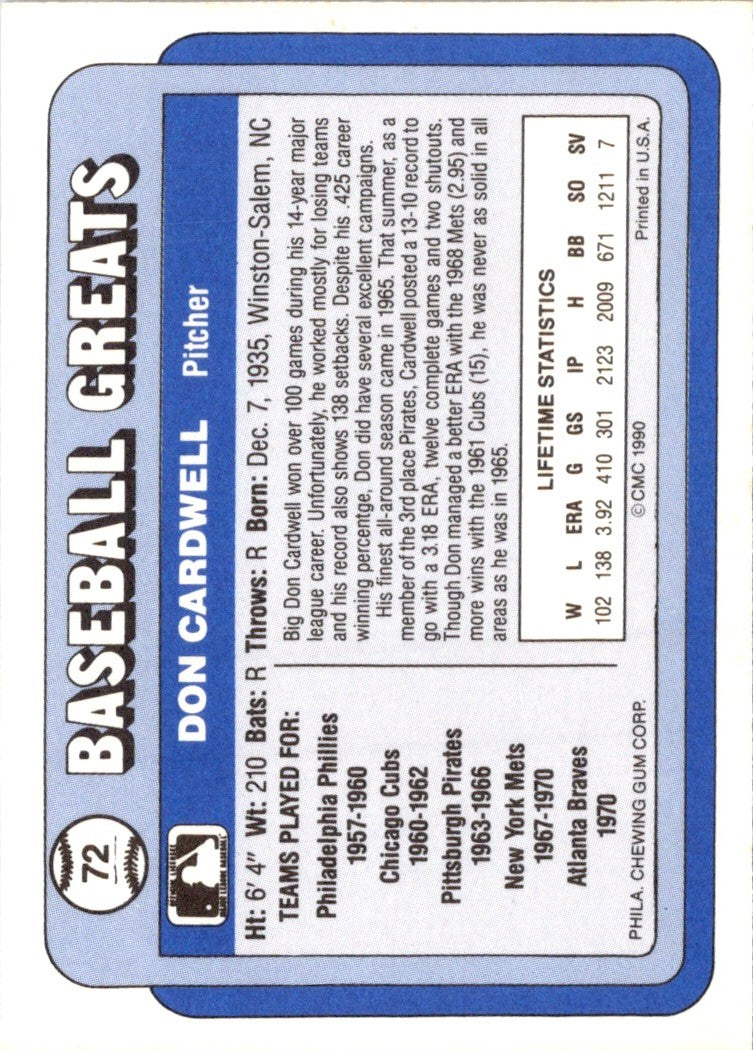 1990 Swell Baseball Greats Don Cardwell