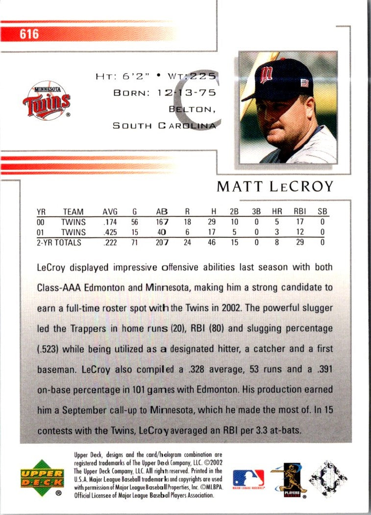 2002 Upper Deck Matt LeCroy