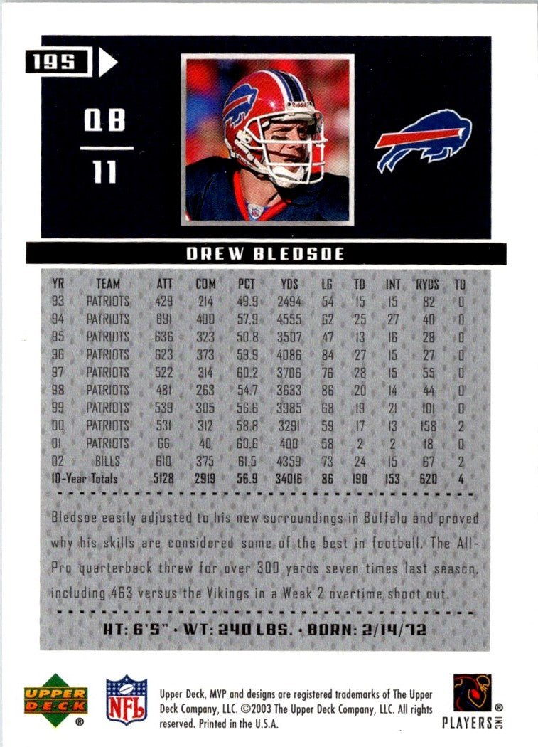 2002 Upper Deck Sweet Spot Drew Bledsoe