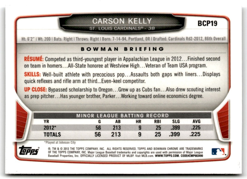 2013 Bowman Chrome Prospects Carson Kelly