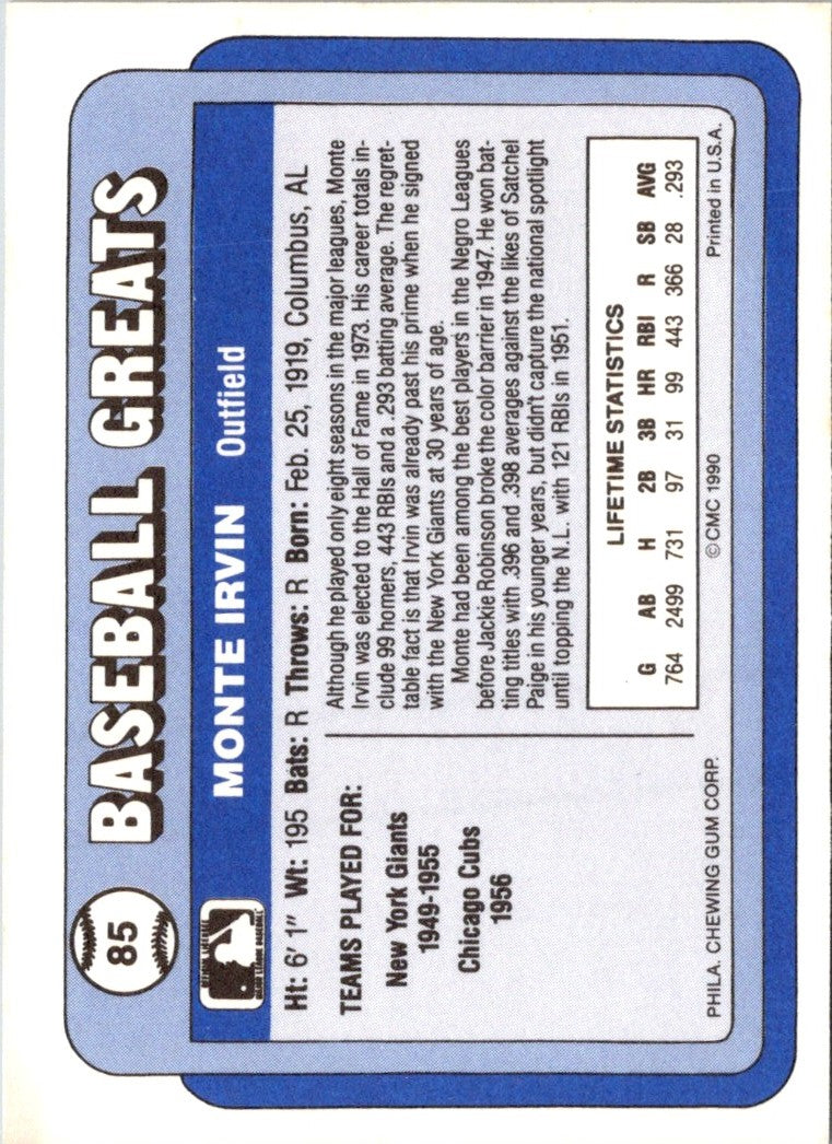 1990 Swell Baseball Greats Monte Irvin