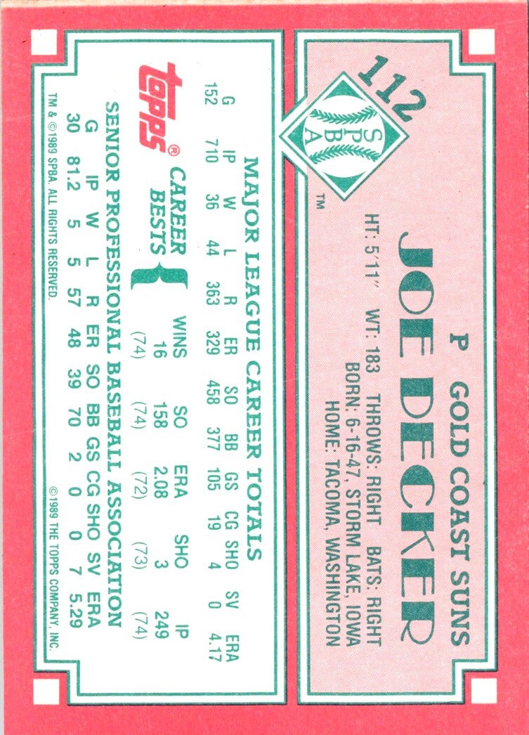 1989 Topps Senior League Joe Decker