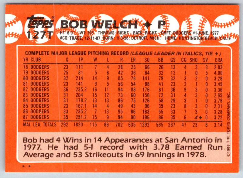 1988 Topps traded Bob Welch