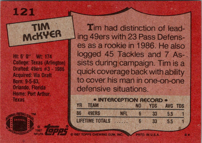 1987 Topps Tim McKyer