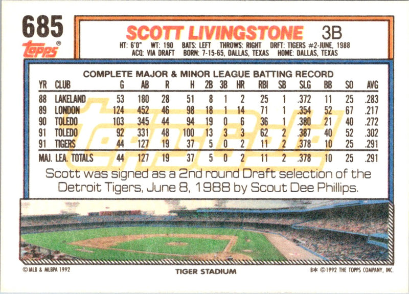 1992 Topps Scott Livingstone