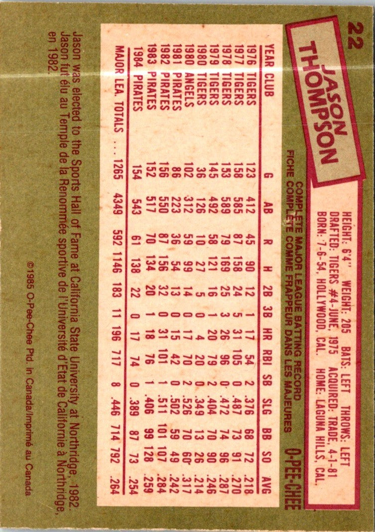 1985 O-Pee-Chee Jason Thompson