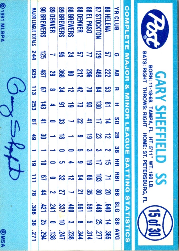 1991 Post Cereal Gary Sheffield