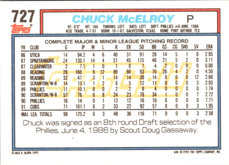 1992 Topps Gold Winners Chuck McElroy