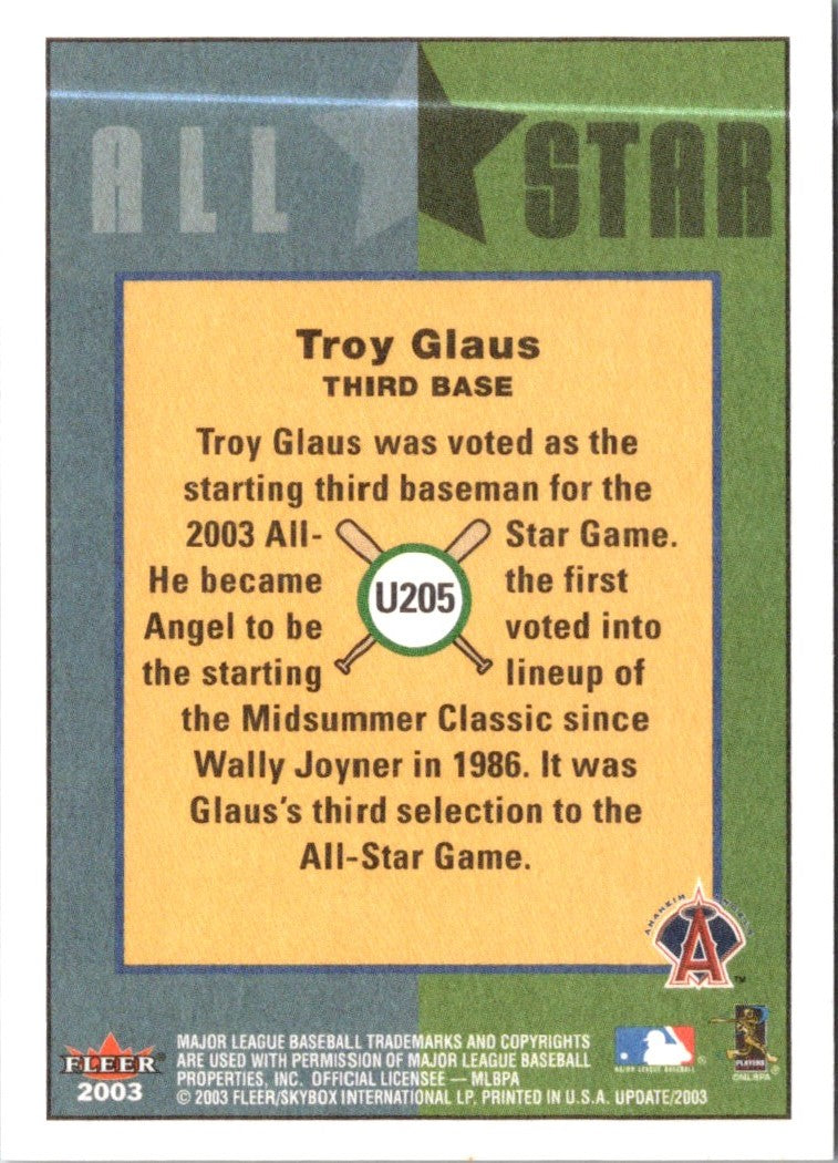 2003 Fleer Tradition Update Troy Glaus