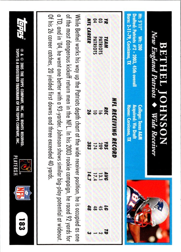 2005 Topps Bethel Johnson