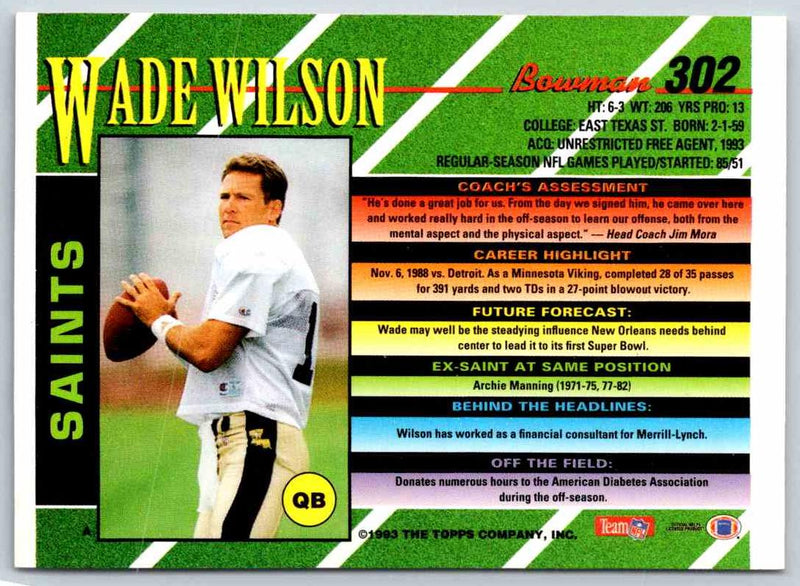 1993 Bowman Football Wade Wilson