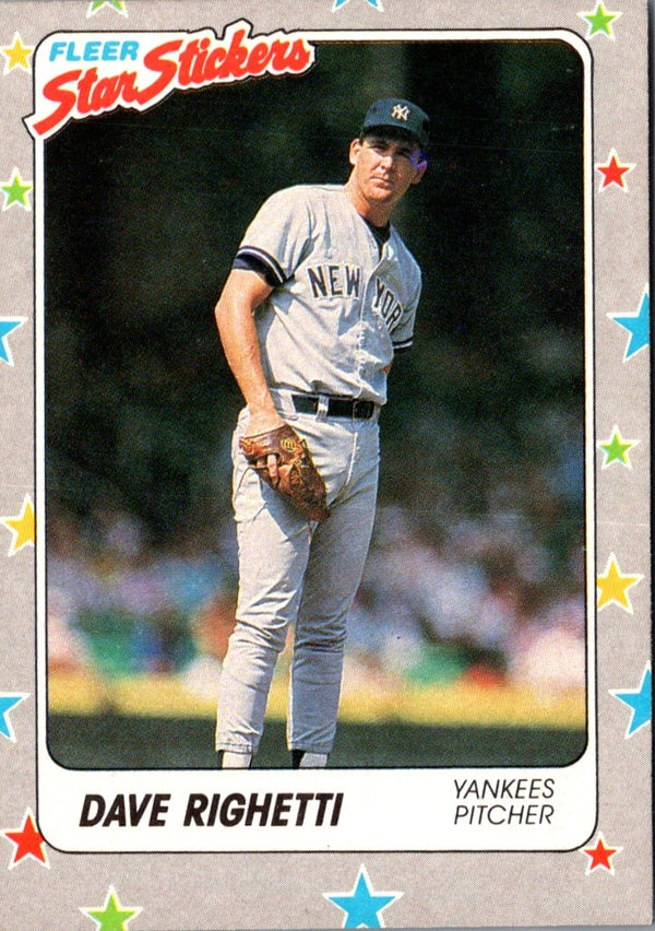 1988 Fleer Star Stickers Dave Righetti #52