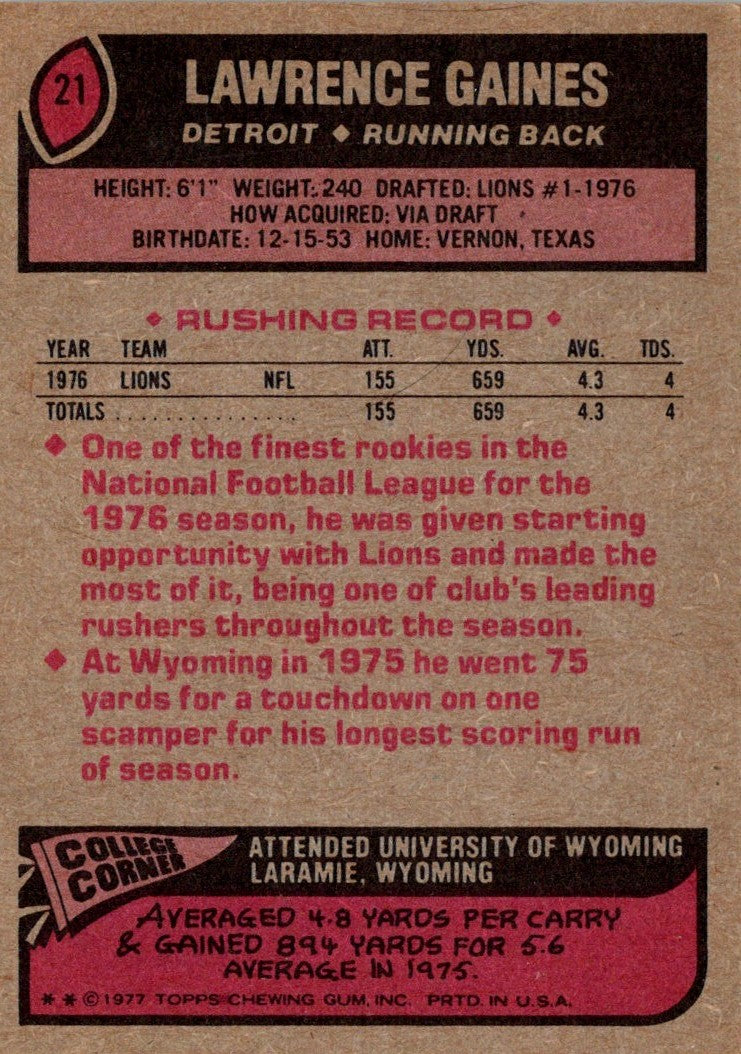 1977 Topps Lawrence Gaines