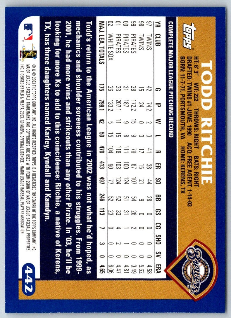 2003 Topps Todd Ritchie