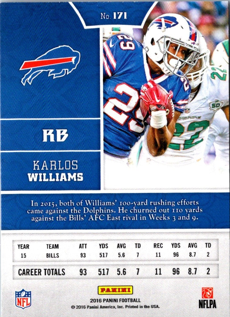 2016 Panini Clear Vision Framed Fabrics Karlos Williams