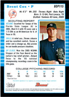 2005 Bowman Chrome Draft Picks & Prospects Brent Cox #BDP115 Rookie