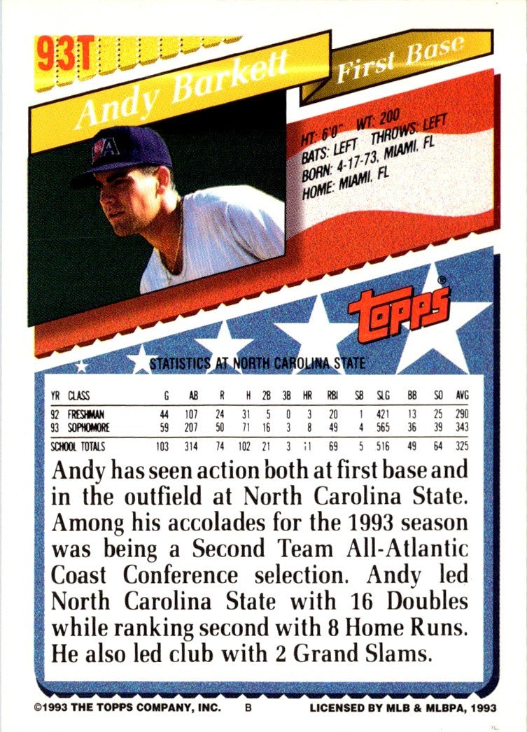 1993 Topps Traded Andy Barkett