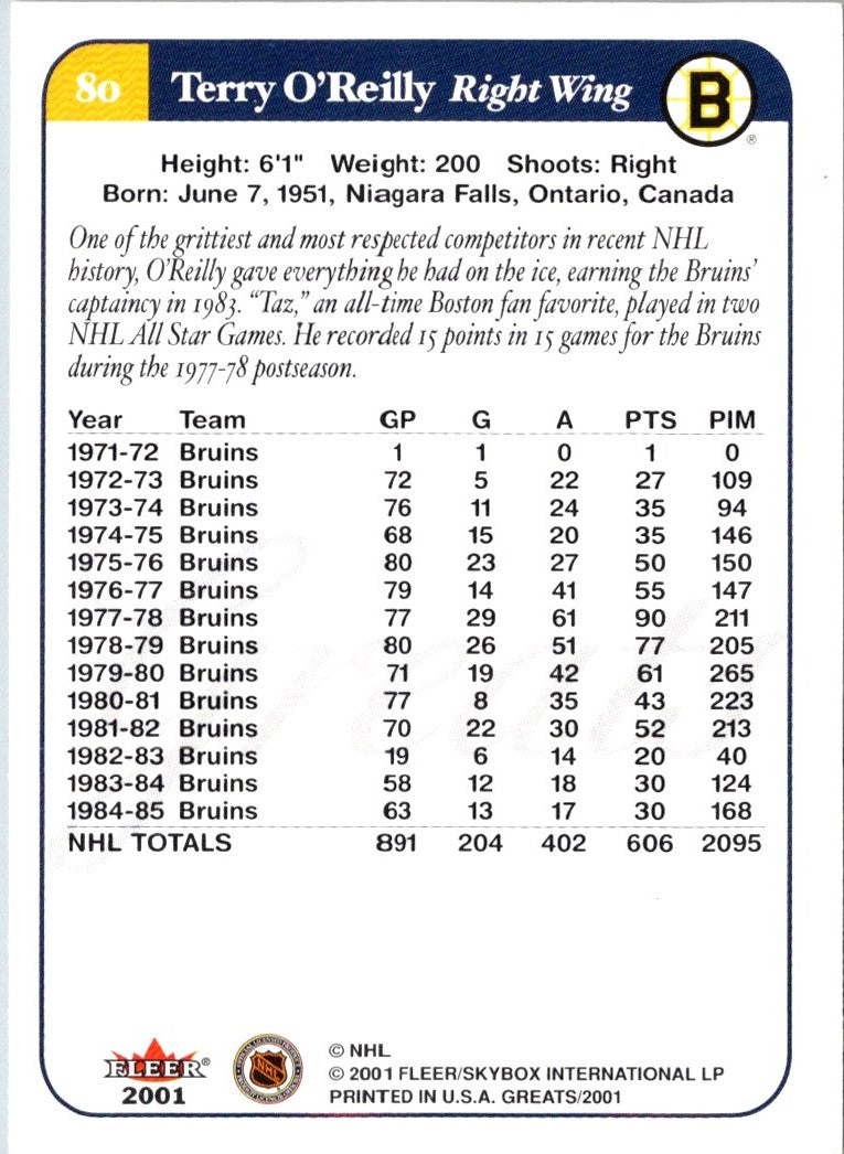 2001 Fleer Greats of the Game Terry O'Reilly