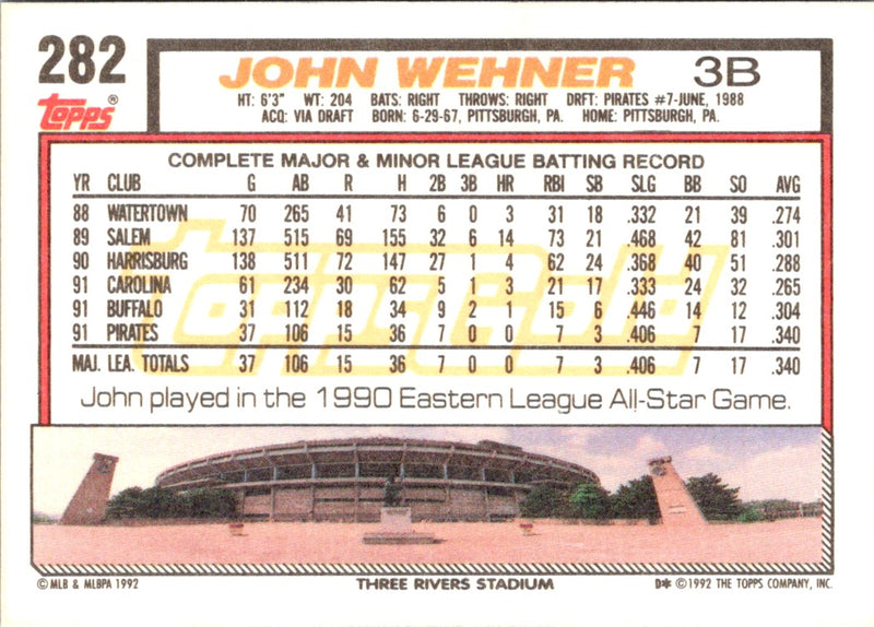 1992 Topps Gold Winners John Wehner