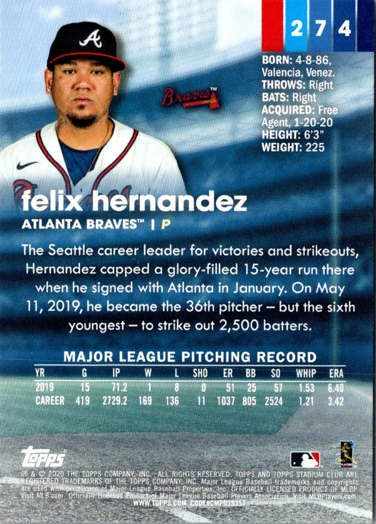 2020 Stadium Club Felix Hernandez