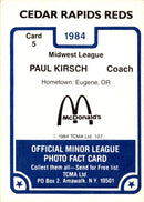 1984 TCMA Cedar Rapids Reds Paul Kirsch