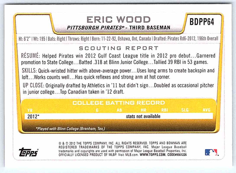 2012 Bowman Eric Wood