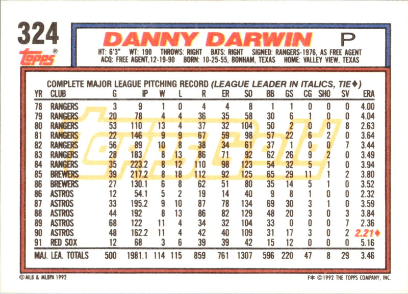 1992 Topps Danny Darwin