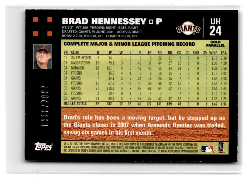 2007 Topps San Francisco Giants Emerald Nuts Brad Hennessey