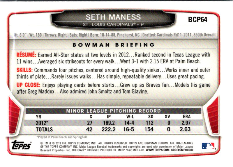 2013 Bowman Chrome Prospects Seth Maness