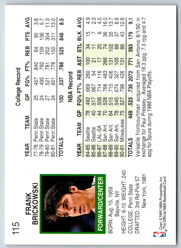 1991 Hoops Frank Brickowski #115