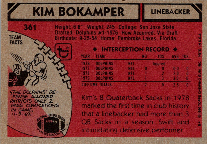 1980 Topps Kim Bokamper