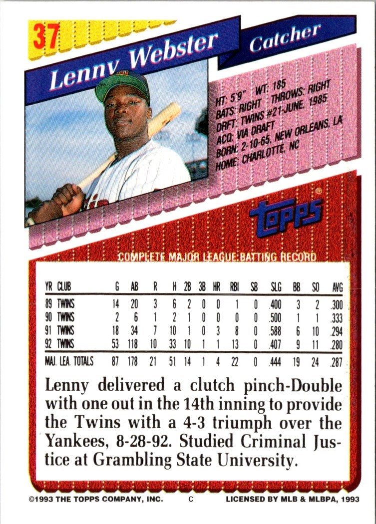 1993 Topps Gold Lenny Webster