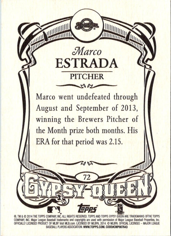 2014 Topps Gypsy Queen Marco Estrada #72